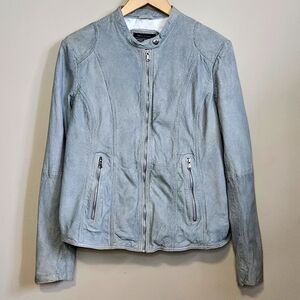 Vintage Leather Light Sage Green Perforated Full Zip Jacket 80's 90's Style Sz L